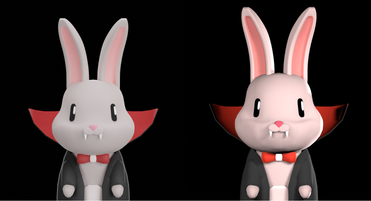 Biki as rendered in Blender (left) and SceneKit (right).