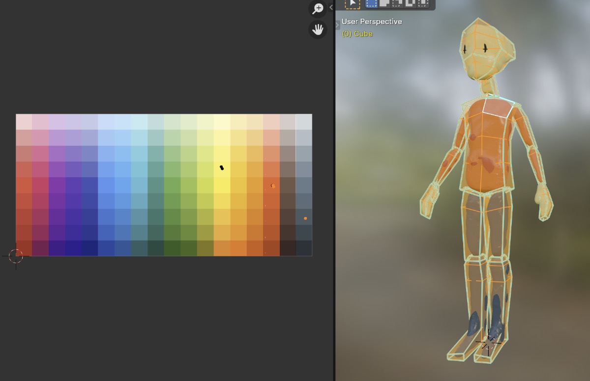 I've manually mapped vertices from the mesh on the right to the color palette on left.