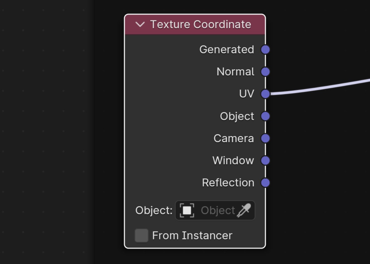The texture coordinate node in Blender. Notice its many outputs, rarely discussed in detail in tutorials.
