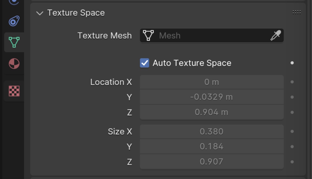 Texture space section in the object data panel.
