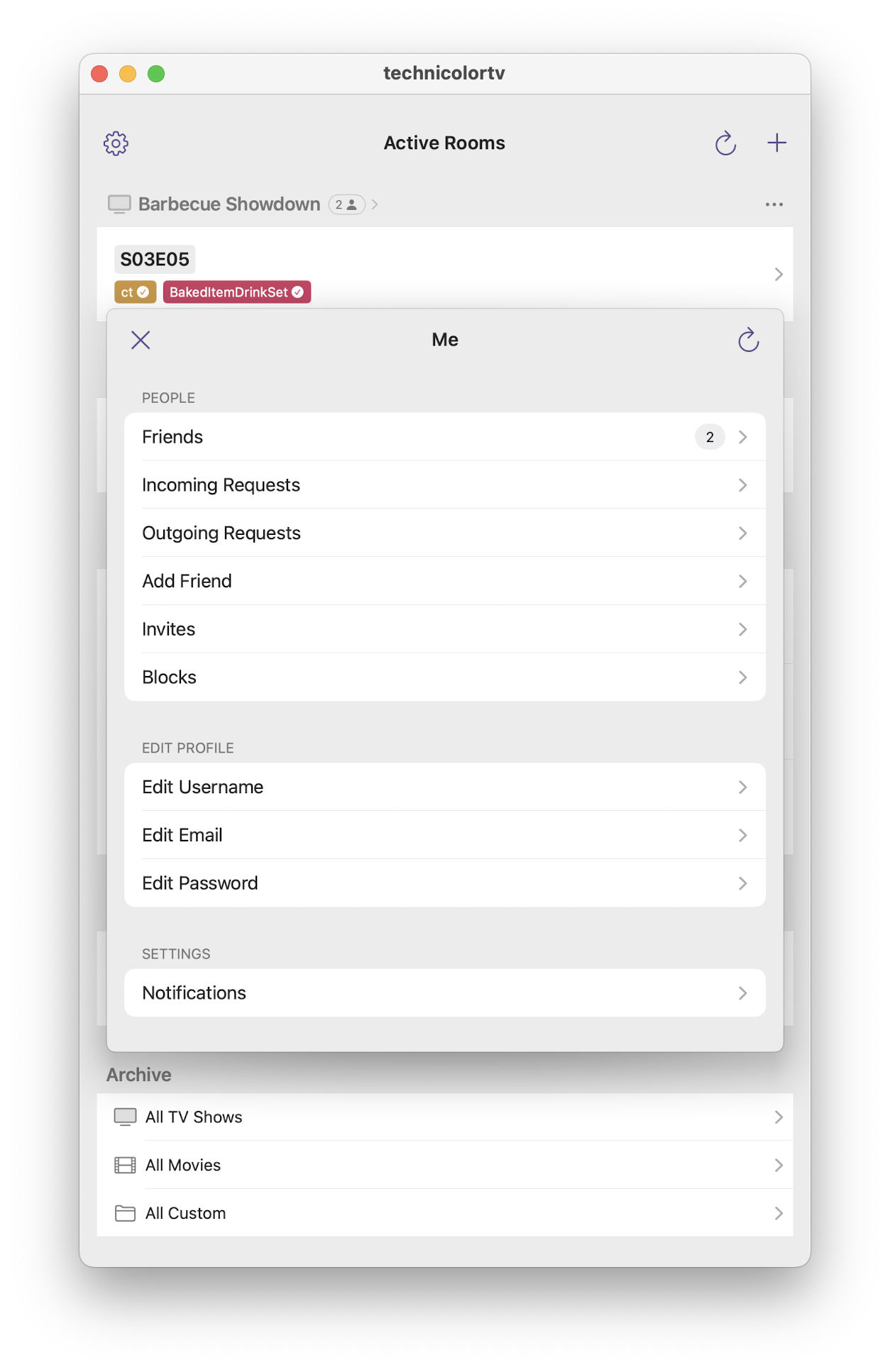 Me screen showing friendship management and settings Me screen showing friendship management and settings