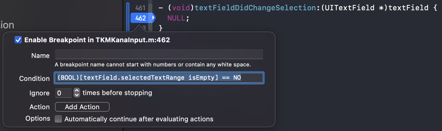 Using Xcode's conditional breakpoint functionality to ignore the many irrelevant calls to this method.