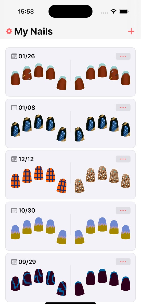 The main screen shows a diary of your nails with most recent at the top