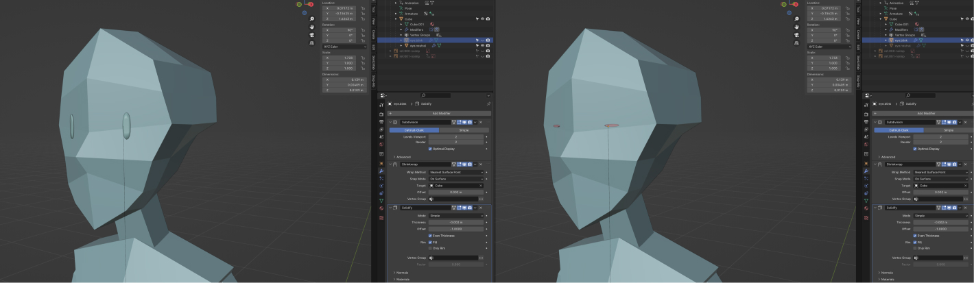 Open and closed eyes, with simple geometry and modifiers added
