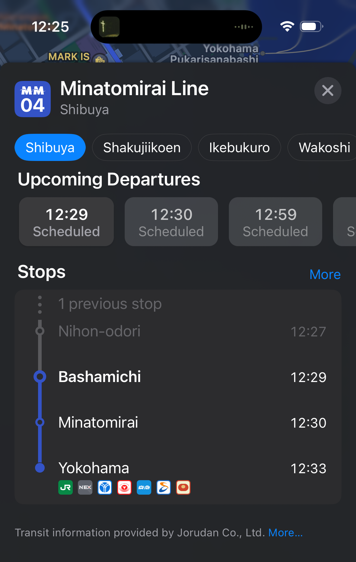 List of alternate departures in Apple Maps