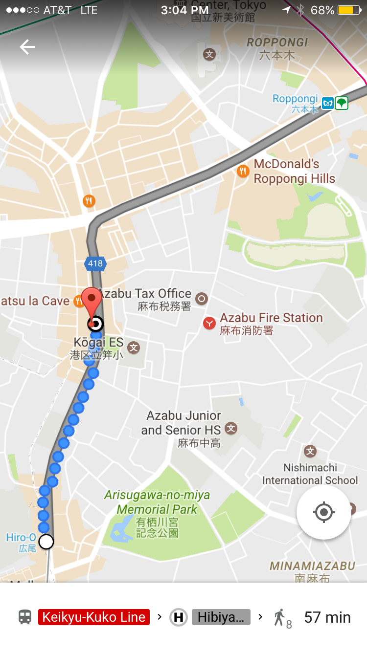 Google Maps showing walking directions to the departure station