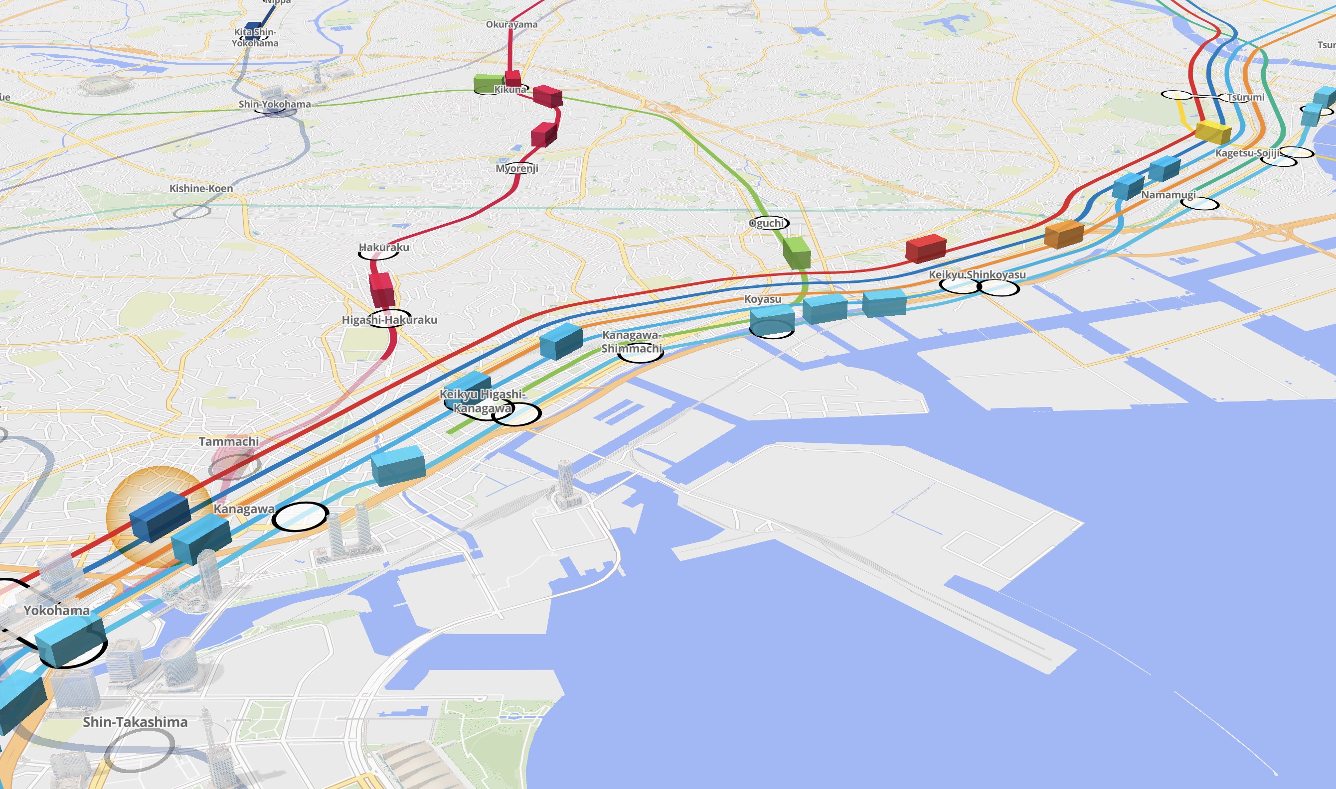 Parallel railways in the south eastern corridor from Yokohama to Tsurumi station as shown on minitokyo3d.com Parallel railways in the south eastern corridor from Yokohama to Tsurumi station as shown on minitokyo3d.com
