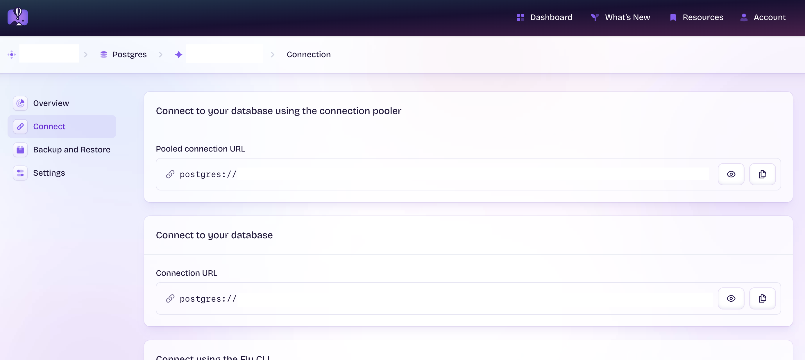 Redacted Managed Postgres Connect page Redacted Managed Postgres Connect page