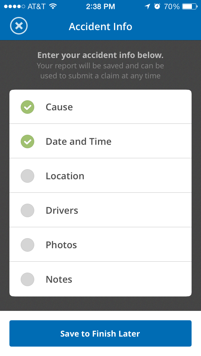 The table of contents for the accident utility