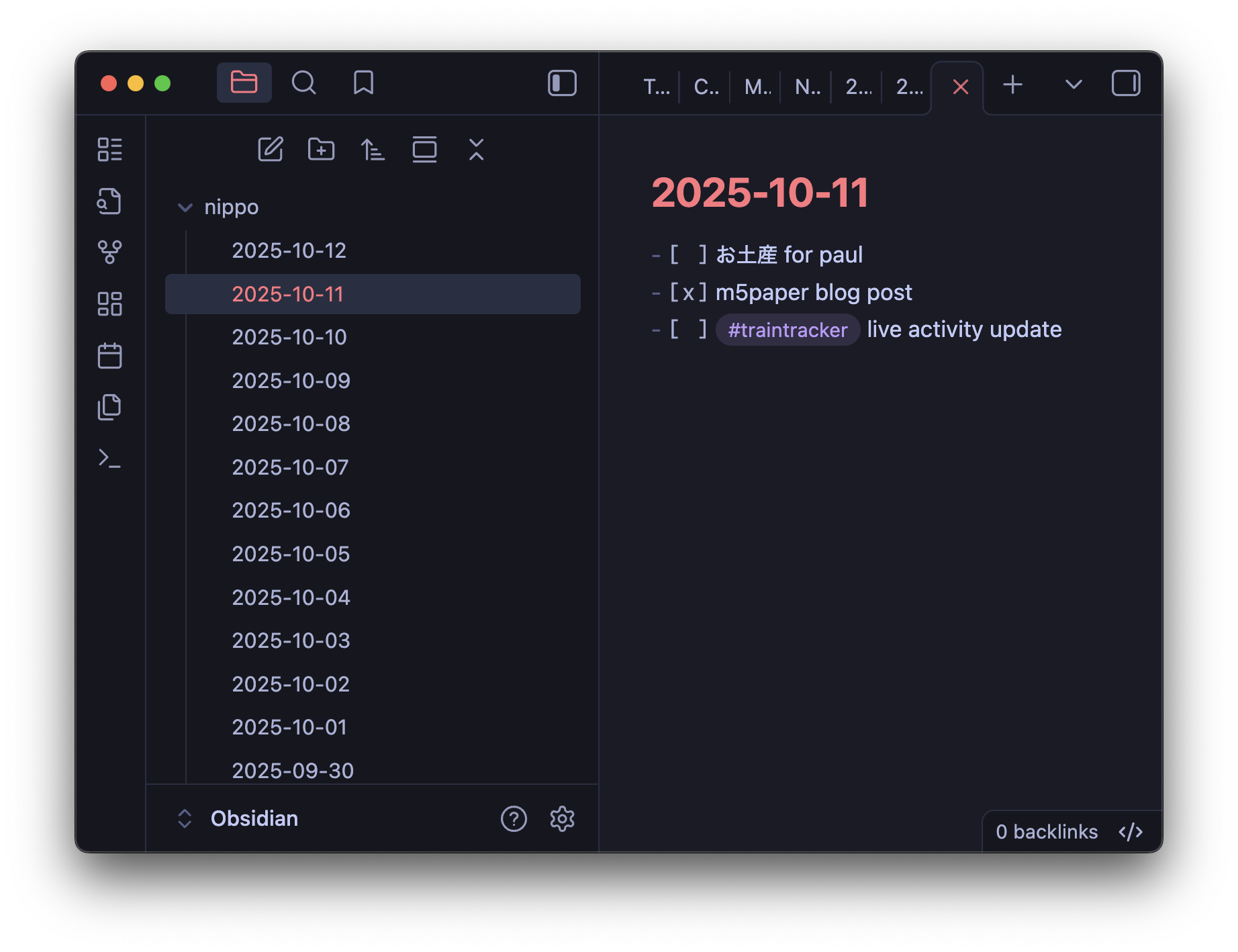 Daily notes in Obsidian with TODO items at the top Daily notes in Obsidian with TODO items at the top