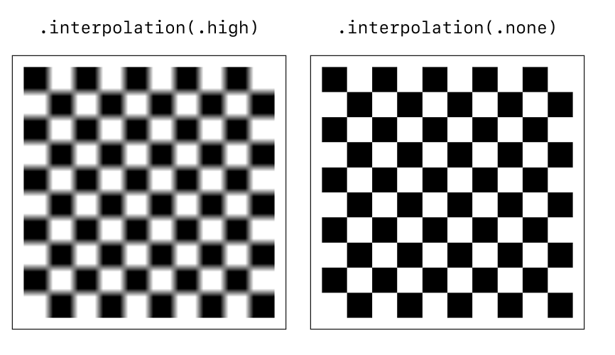 With and without interpolation applied to the tiny bitmap