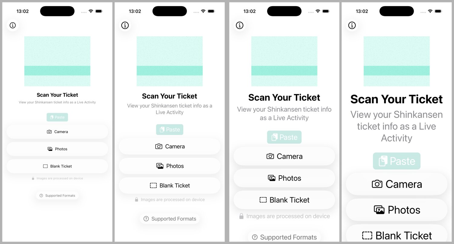 Landing screen with various Dynamic Type sizes