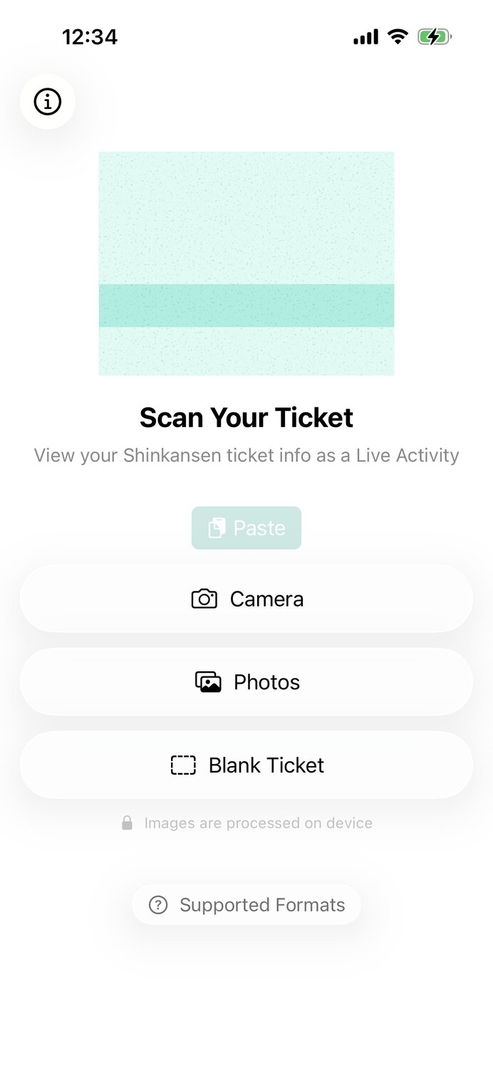 Landing screen showing input options