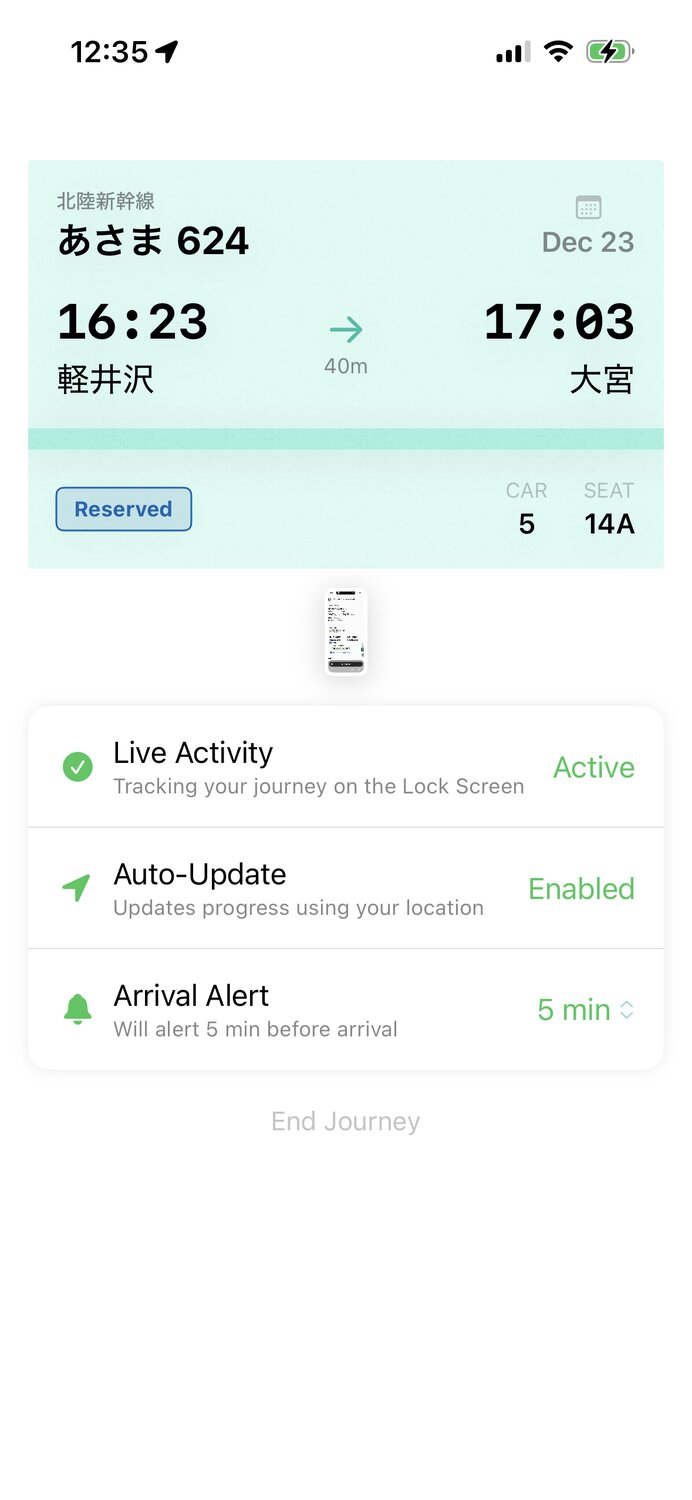 Trip in-progress screen showing ticket details