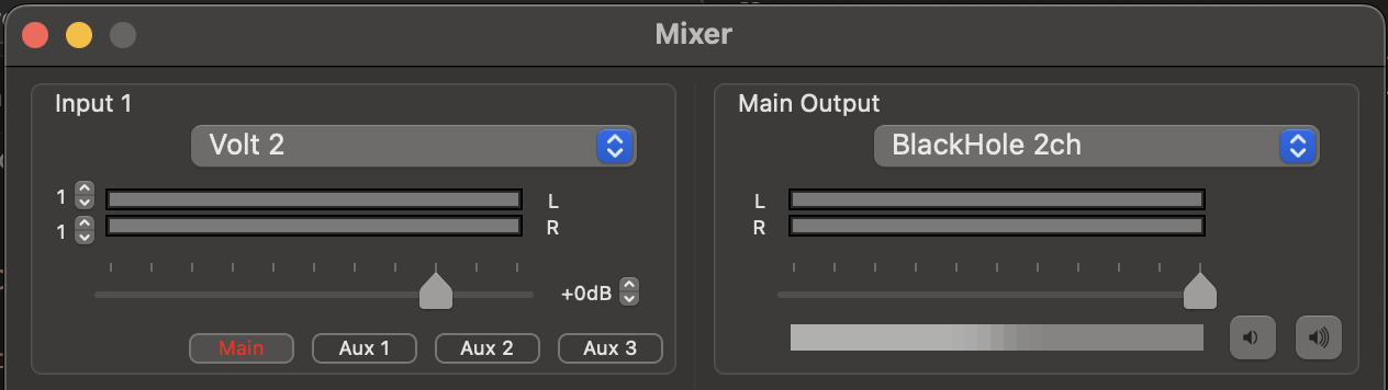 Ladiocast settings I use for routing input 1 of my UA Volt as a mono source