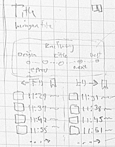 An interface sketch with timetable items for directions side-by-side